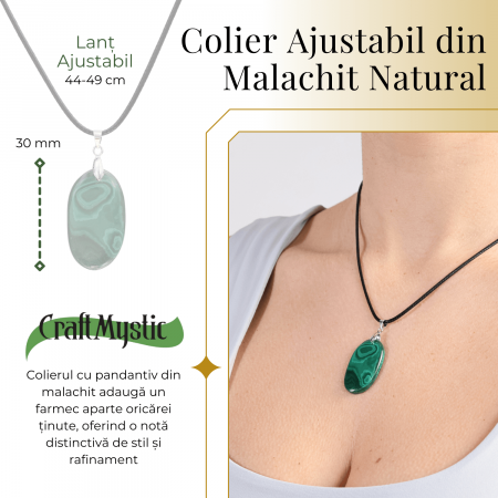 Colier cu Lant Reglabil si Pandantiv Oval din Malachit Natural 30mm [1]