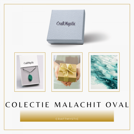 Colier cu Lant Reglabil si Pandantiv Oval din Malachit Natural 30mm [8]