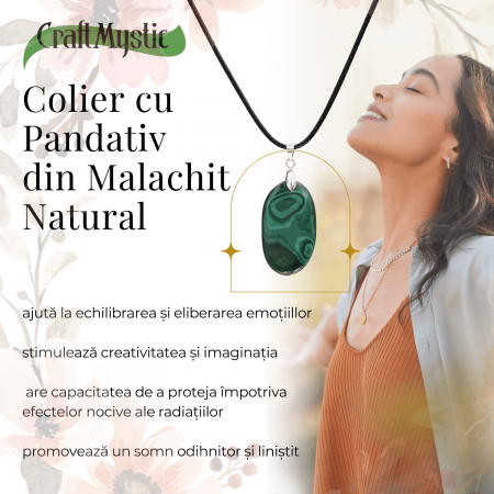 Colier cu Lant Reglabil si Pandantiv Oval din Malachit Natural 30mm [3]