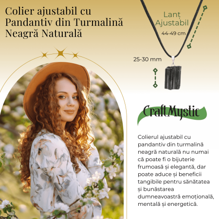 Colier Ajustabil cu Pandantiv din Turmalina Neagra Naturala 25-30mm [1]