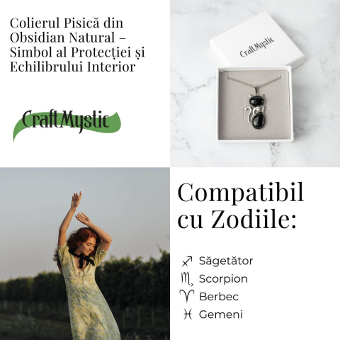 Protectie si Echilibru – Colier Pisica din Otel Inoxidabil cu Obsidian [3]