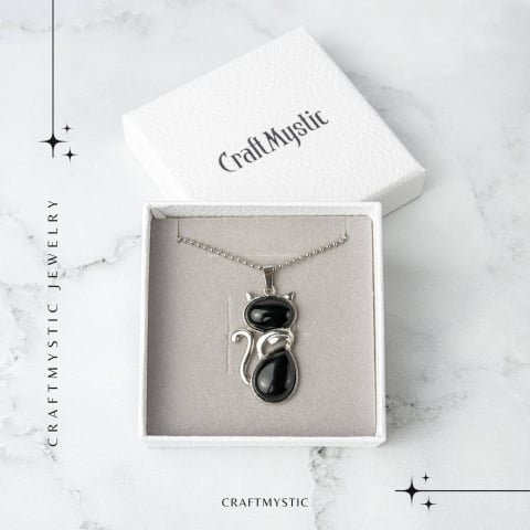Protectie si Echilibru – Colier Pisica din Otel Inoxidabil cu Obsidian [6]