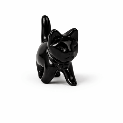 Cristale pe beneficii - Figurina Pisica din Obsidian Negru – Protectie, Intuitie si Eleganta Mystica