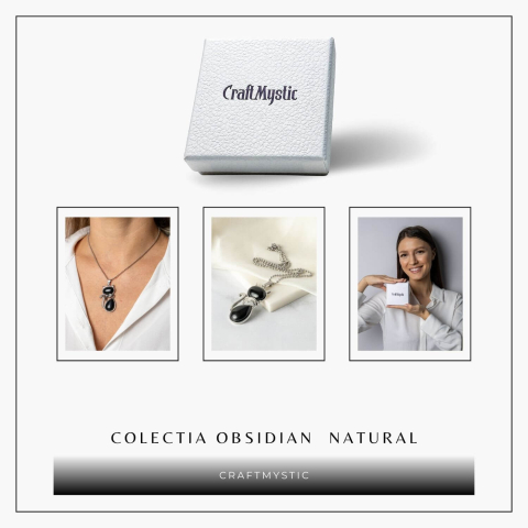 Protectie si Echilibru – Colier Pisica din Otel Inoxidabil cu Obsidian [7]