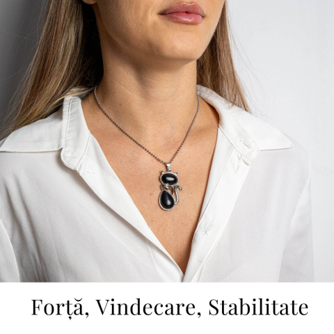 Protectie si Echilibru – Colier Pisica din Otel Inoxidabil cu Obsidian [1]