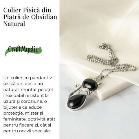 Protectie si Echilibru – Colier Pisica din Otel Inoxidabil cu Obsidian [2]