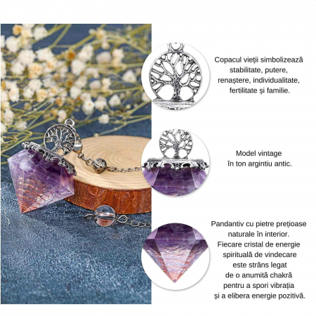 Pendul orgonic cu cristale vindecatoare 7 chakra pentru meditatie si energie pozitiva [3]