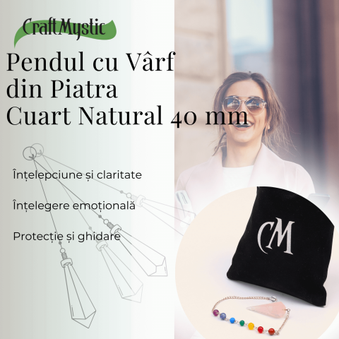 Pendul din Cuart Roz cu 7 Margele Chakre pentru Vindecare [3]