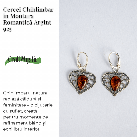 Bijuterie cu suflet – Cercei cu chihlimbar in montura romantica argint 925 [3]