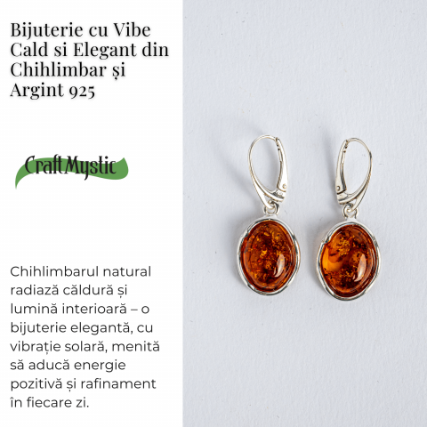 Piatra soarelui la urechea ta – Bijuterie Cercei cu vibe cald si elegant din chihlimbar si argint 925 [5]
