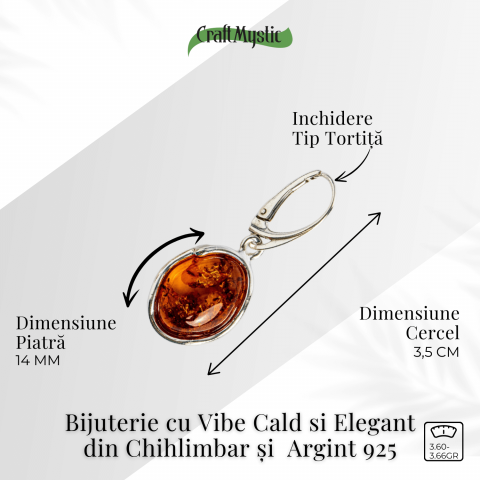 Piatra soarelui la urechea ta – Bijuterie Cercei cu vibe cald si elegant din chihlimbar si argint 925 [2]