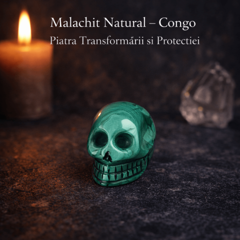 Mini Craniu din Malachit Natural Congo – Sculptat manual, simbol al transformarii [4]