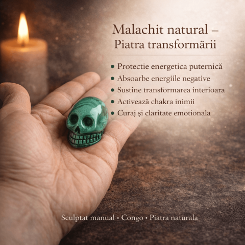 Mini Craniu din Malachit Natural Congo – Sculptat manual, simbol al transformarii [1]