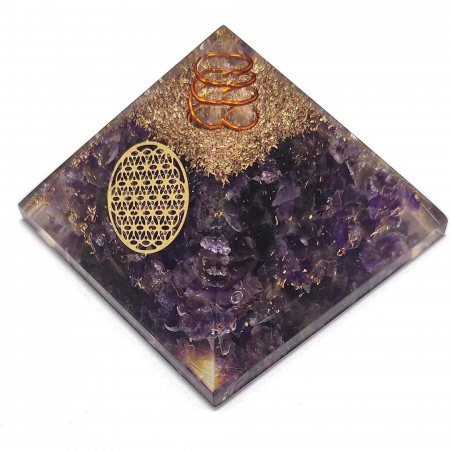 Piramida Orgonica cu cristal Ametist si simbolul floarea vietii 8 cm – Pentru energie, vindecarea reiki, echilibrarea chakrelor [5]