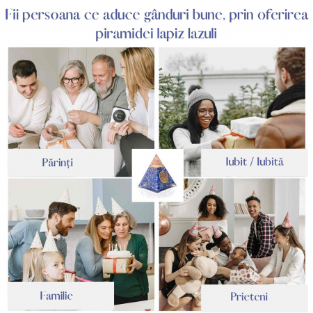 Piramida Orgonica cu cristale Lapis Lazuli si simbolul floarea vietii 8 cm – pentru intelepciune, armonie, onestitate si constientizare de sine [3]