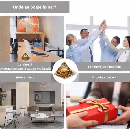 Piramida Orgonica cu cristale vindecatoare Ochi de Tigru, floare de lotus si sfera din cristal transparent 8 cm  – Promoveaza bogatia, prosperitatea si atrage succesul [3]