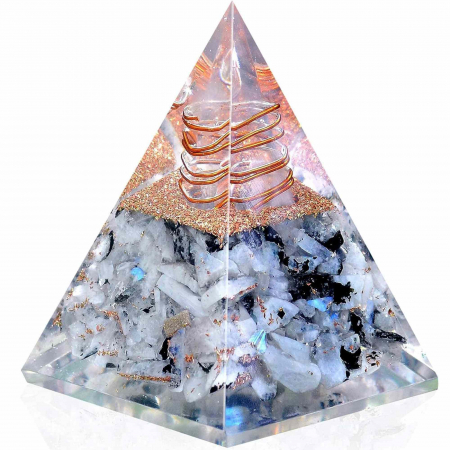 Piramida Inspirationala Orgonita pentru Succes | Piramida Orgone din Piatra Lunii Curcubeu - Liniste – Dezvoltare – Putere