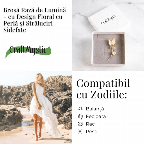 Raza de lumina – Brosa cu design floral cu perla si straluciri sidefate [4]
