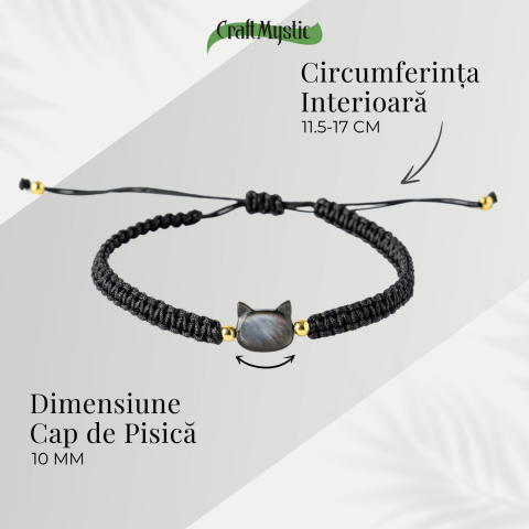 Protectie si Noroc – Bratara cu Charm Pisica din Scoica Naturala, Neagra [3]
