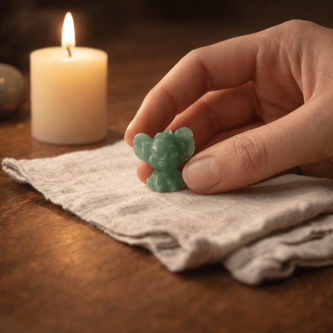 Figurina din aventurin verde, pastratoare de speranta si echilibru interior. [1]
