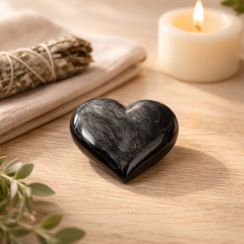 Inima din obsidian argintiu Mexico 4.5 cm – talisman protectie si claritate interioara [1]