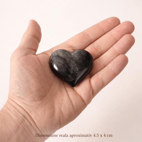 Inima din obsidian argintiu Mexico 4.5 cm – talisman protectie si claritate interioara [2]