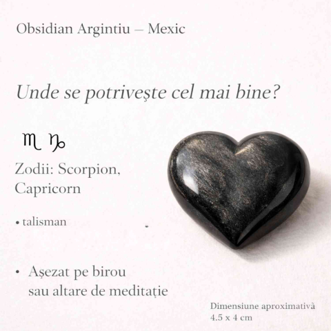 Inima din obsidian argintiu Mexico 4.5 cm – talisman protectie si claritate interioara [4]