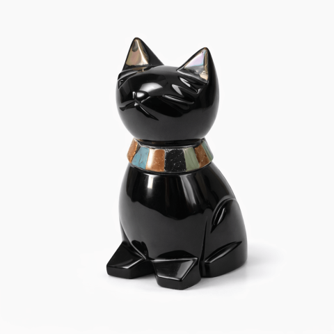 Claritate Mentala si Focus - Pisicuta Feng Shui din Obsidian Negru Mexican cu insertii de pietre naturale – editie limitata