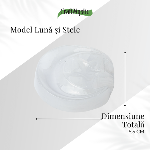 Placa Decorativa din Selenit Natural 5.5cm – Model Luna si Stele pentru Armonie si Claritate Energetica [4]