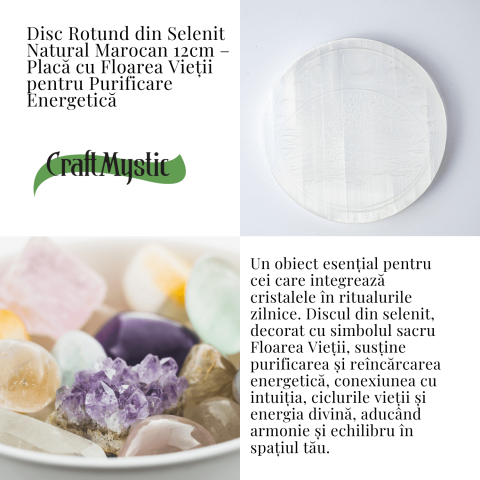 Disc Rotund din Selenit Natural 12cm – Placa Floarea Vietii pentru Purificare si Armonie Energetica [3]