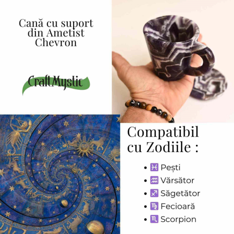 Cana din Ametist Chevron cu suport – Un ritual al rafinamentului spiritual [3]