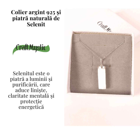 Colier Argint 925 cu Selenit Brut – Lumina Purificarii si Claritatii Interioare [2]