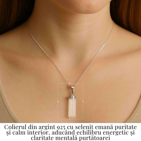 Colier Argint 925 cu Selenit Brut – Lumina Purificarii si Claritatii Interioare [1]