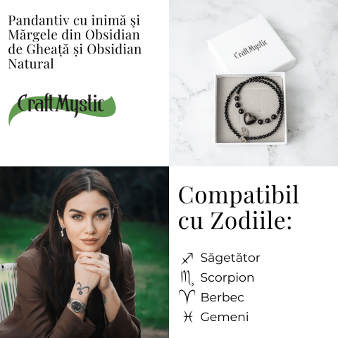 Protectie si Echilibru – Colier Inimă din Obsidian de Gheata si Obsidian Natural [3]
