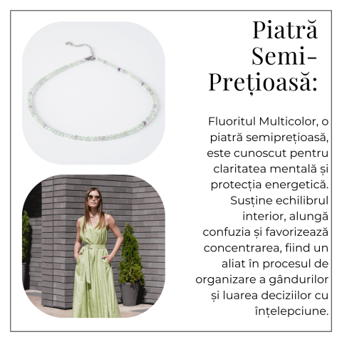 Claritate si Armonie – Choker din Otel Inoxidabil cu Fluorit Multicolor Natural Fatetat 3MM [5]