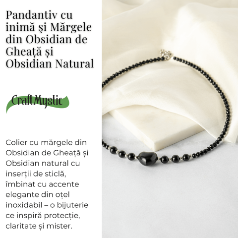 Protectie si Echilibru – Colier Inimă din Obsidian de Gheata si Obsidian Natural [2]