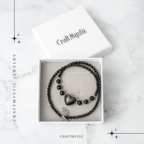 Protectie si Echilibru – Colier Inimă din Obsidian de Gheata si Obsidian Natural [6]