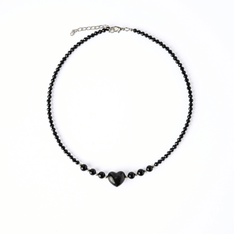 Obsidian - Protectie si Echilibru – Colier Inimă din Obsidian de Gheata si Obsidian Natural