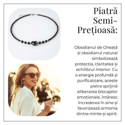 Protectie si Echilibru – Colier Inimă din Obsidian de Gheata si Obsidian Natural [5]