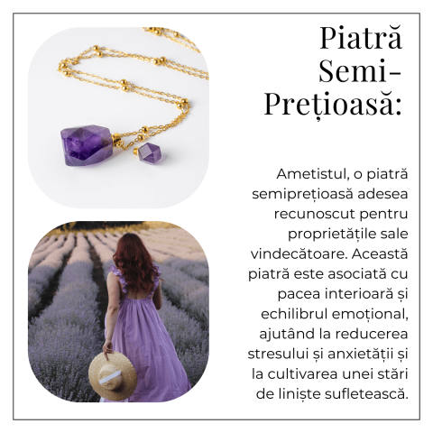 Claritate si Protectie – Colier Sticluta din Ametist Natural Fatetat, lant din Cupru Placat Auriu [5]