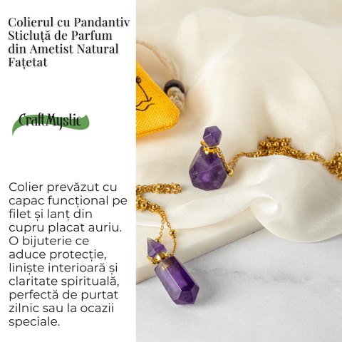 Claritate si Protectie – Colier Sticluta din Ametist Natural Fatetat, lant din Cupru Placat Auriu [2]
