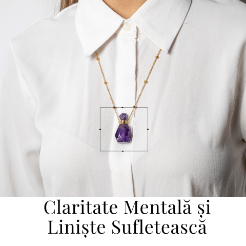 Claritate si Protectie – Colier Sticluta din Ametist Natural Fatetat, lant din Cupru Placat Auriu [1]