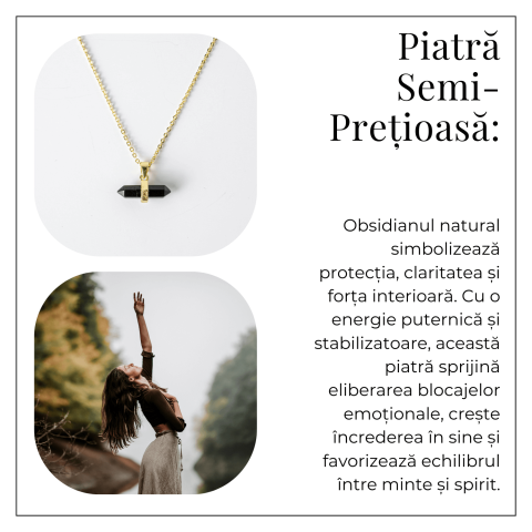 Protectie si Echilibru – Colier din Obsidian Natural pe Lant de Cupru [5]