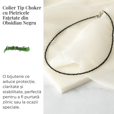 Protectie si Claritate – Choker din Otel Inoxidabil cu Obsidian Natural Fatetat [2]