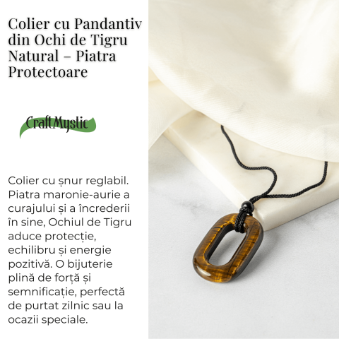 Colier cu Pandantiv Oval din Ochi de Tigru Natural – Putere si Protectie [2]