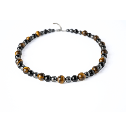 Putere si Protectie – Colier cu Ochi de Tigru, Hematit si Obsidian pe Lant din Otel Inoxidabil [8]