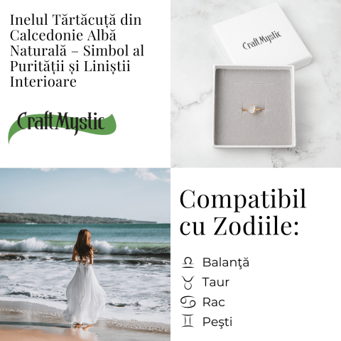 Inel Tartaruta cu Calcedonie Alba Naturala si Cupru – Simbol al Puritatii si Linistii Interioare [3]