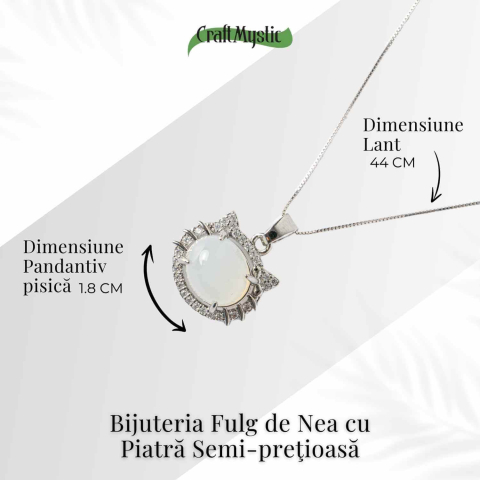 Puritate si Armonie –Colier pisica din calcedonie alba naturala cu lant din argint 925 [3]