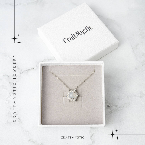 Puritate si Liniste – Colier Fulgi de Nea din Otel Inoxidabil cu Calcedonie Alba Naturala [6]