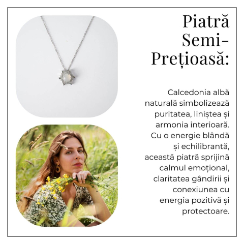 Puritate si Liniste – Colier Fulgi de Nea din Otel Inoxidabil cu Calcedonie Alba Naturala [5]